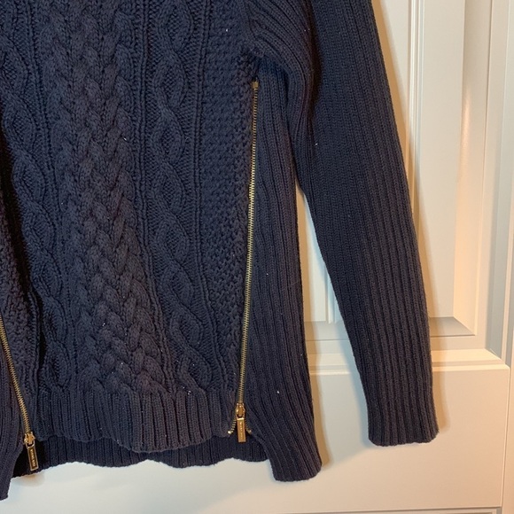 Michael Kors Navy Cable Knit Sweater Small NWOT Double Zip, Nautical Chic - Picture 10 of 15